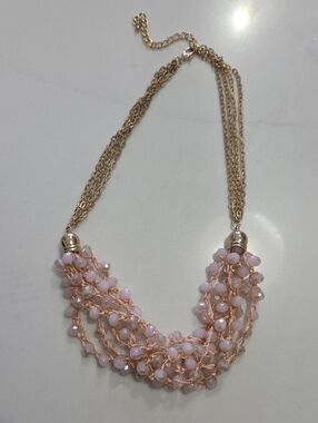 Gold Chain Necklace with Light Pink Bead Multi-Strand Accent